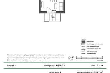 Rzut - Mieszkanie na sprzedaż 1 pokój o powierzchni 25,67 m² - numer E.1.10 w Nowy Świat Ostoja etap II - EFG