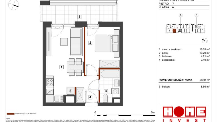 Rzut - Mieszkanie na sprzedaż 2 pokoje o powierzchni 36,04 m² - numer A-A097 w Warszawski Świt etap VII