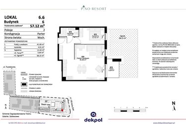 Rzut - Mieszkanie na sprzedaż 2 pokoje o powierzchni 57,12 m² - numer 6.06 w Pino Resort