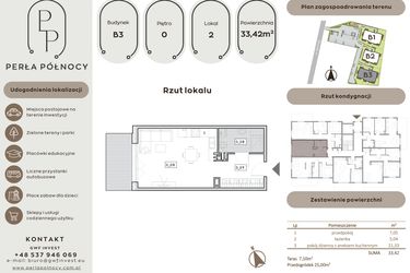 Rzut - Mieszkanie na sprzedaż 1 pokój o powierzchni 33,42 m² - numer B3.0_2 w Perła Północy etap 2