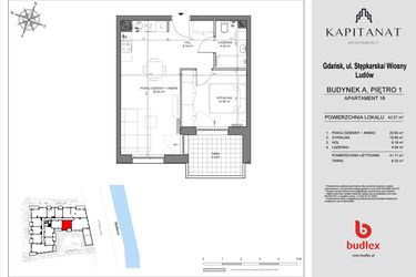 Rzut - Mieszkanie na sprzedaż 2 pokoje o powierzchni 41,71 m² - numer A16 w Kapitanat A