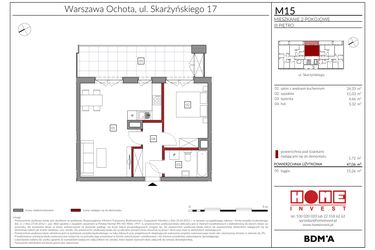 Rzut - Mieszkanie na sprzedaż 2 pokoje o powierzchni 47,06 m² - numer M15 w Rezydencja Ochota