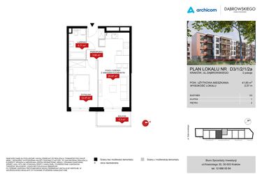 Rzut - Mieszkanie na sprzedaż 2 pokoje o powierzchni 41,85 m² - numer D3 1/2/1/2a w Dąbrowskiego Stare Podgórze