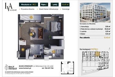 Rzut - Mieszkanie na sprzedaż 1 pokój o powierzchni 51,45 m² - numer M2.3 w La Vie Art