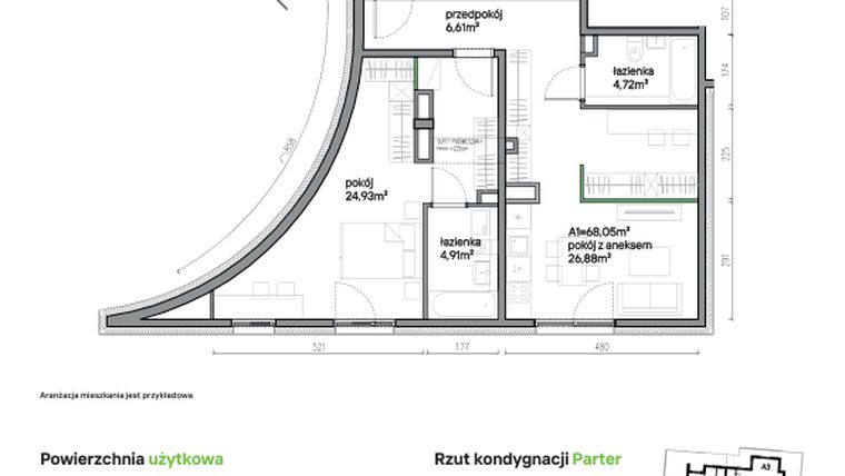 Rzut - Mieszkanie na sprzedaż 2 pokoje o powierzchni 68,05 m² - numer A01 w Traugutta Vita