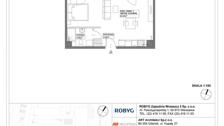 Rzut - Mieszkanie na sprzedaż 1 pokój o powierzchni 36,43 m² - numer E.2M24 w Nowa Wałowa bud. E