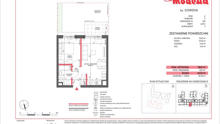 Rzut - Mieszkanie na sprzedaż 2 pokoje o powierzchni 38,61 m² - numer A.059 w Modena II