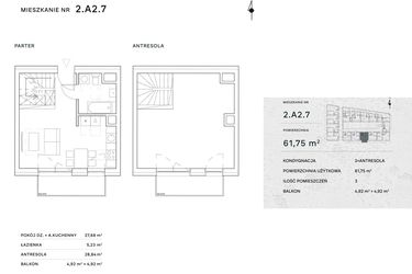 Rzut - Mieszkanie na sprzedaż 2 pokoje o powierzchni 61,75 m² - numer 2.A2.7 w Żernicka Park