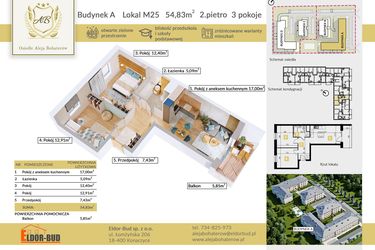 Rzut - Mieszkanie na sprzedaż 3 pokoje o powierzchni 54,83 m² - numer A.25 w Aleja Bohaterów