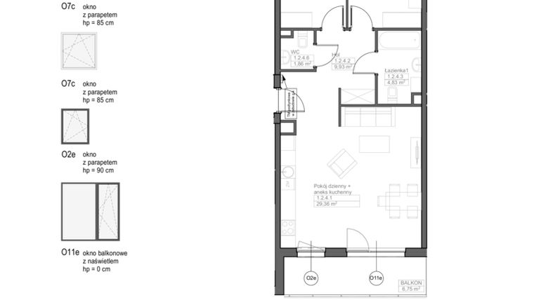 Rzut - Mieszkanie na sprzedaż 3 pokoje o powierzchni 67,79 m² - numer F.1.2.4 w Optima VII