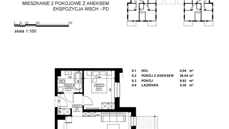 Rzut - Mieszkanie na sprzedaż 2 pokoje o powierzchni 44,3 m² - numer C2-M2 w Stacja Łódź V – etap C2