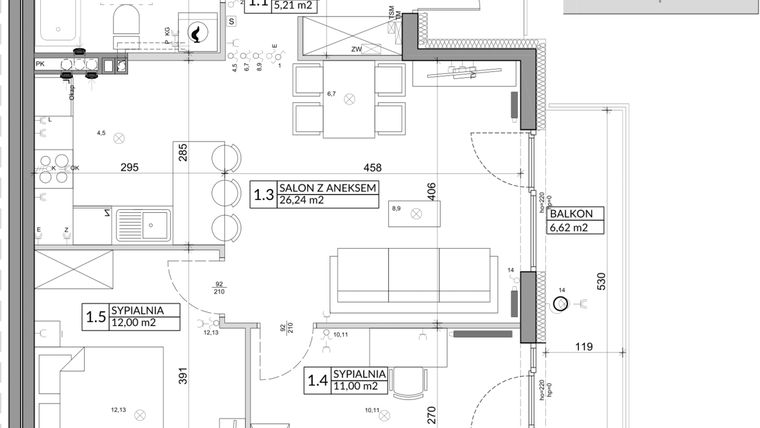 Rzut - Mieszkanie na sprzedaż 3 pokoje o powierzchni 61,85 m² - numer 32B w Osiedle Młodych etap IV