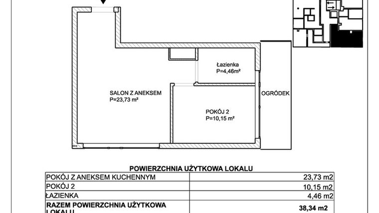 Rzut - Mieszkanie na sprzedaż 2 pokoje o powierzchni 38,34 m² - numer M1 w SUNDAY Resort Ustronie Morskie II