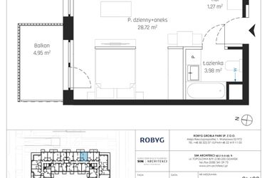Rzut - Mieszkanie na sprzedaż 1 pokój o powierzchni 33,98 m² - numer J.2M23 w Nadmotławie Apartments etap J