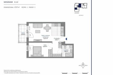 Rzut - Mieszkanie na sprzedaż 2 pokoje o powierzchni 47,97 m² - numer E.1.2 w Nowa Dąbrowa bud. DE