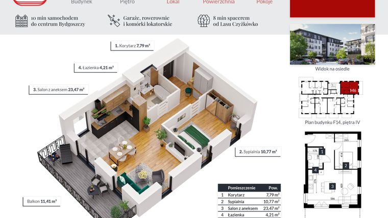 Rzut - Mieszkanie na sprzedaż 2 pokoje o powierzchni 46,24 m² - numer 24 w Tęczowy Zakątek F-14
