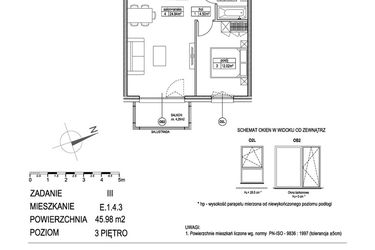 Rzut - Mieszkanie na sprzedaż 2 pokoje o powierzchni 46,03 m² - numer E.1.4.3 w Atut III