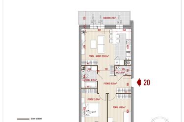 Rzut - Mieszkanie na sprzedaż 3 pokoje o powierzchni 63,85 m² - numer 20 w Zalesie