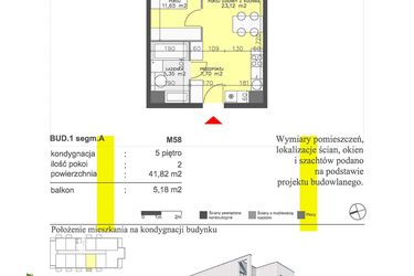 Rzut - Mieszkanie na sprzedaż 2 pokoje o powierzchni 41,82 m² - numer M58 w Apartamenty Dwa Światy etap II