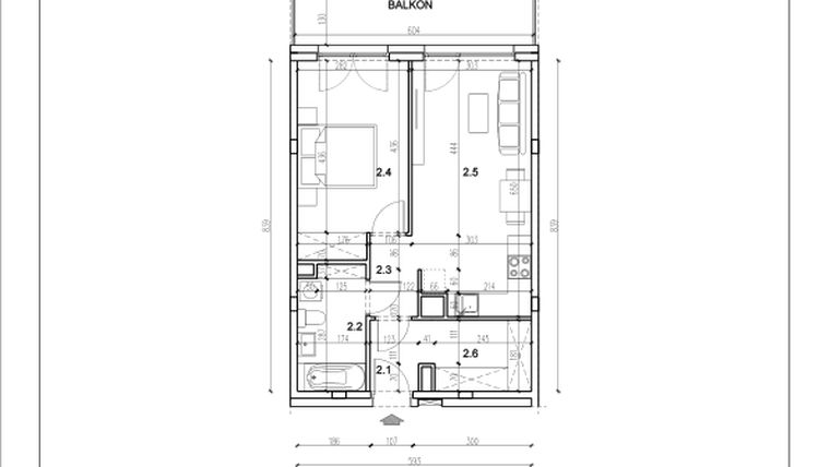 Rzut - Mieszkanie na sprzedaż 2 pokoje o powierzchni 46,97 m² - numer 30 w Łużycka 71