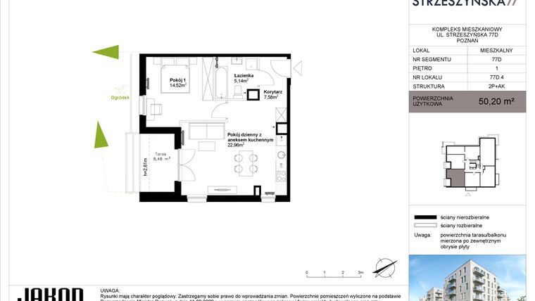 Rzut - Mieszkanie na sprzedaż 2 pokoje o powierzchni 50,2 m² - numer 77D.4 w Strzeszyńska 77