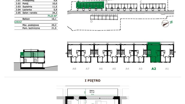 Rzut - Mieszkanie na sprzedaż 3 pokoje o powierzchni 71,5 m² - numer A2.2 w Dębowe Zacisze