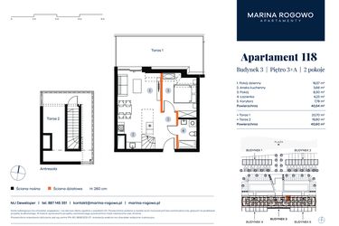 Rzut - Mieszkanie na sprzedaż 2 pokoje o powierzchni 40,54 m² - numer 118 w Apartamenty Marina Rogowo