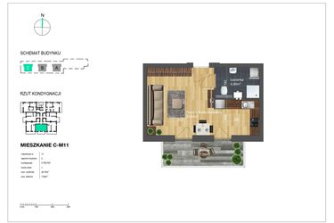 Rzut - Mieszkanie na sprzedaż 1 pokój o powierzchni 28,79 m² - numer C-M11 w Bunscha Park 4.0