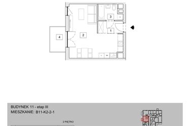 Rzut - Mieszkanie na sprzedaż 1 pokój o powierzchni 33,84 m² - numer B11-K2-2-1 w Żerniki na Novo III