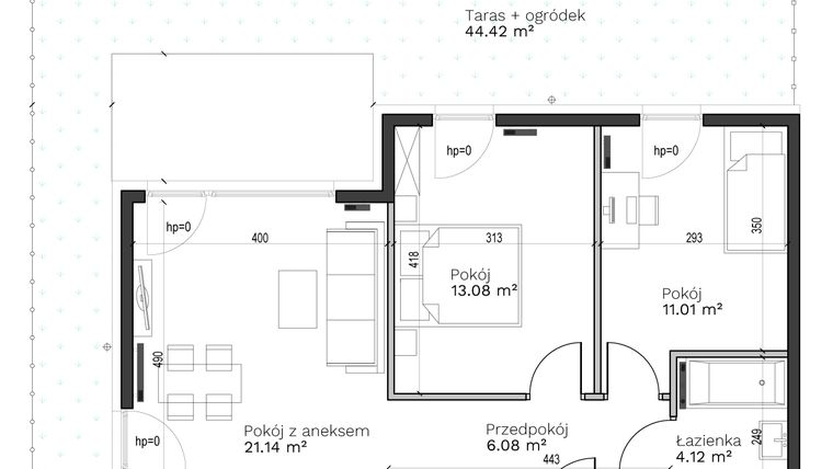 Rzut - Mieszkanie na sprzedaż 3 pokoje o powierzchni 55,43 m² - numer A-8 w Destino
