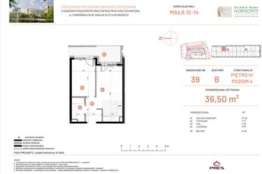 Rzut - Mieszkanie na sprzedaż 2 pokoje o powierzchni 36,5 m² - numer 12.39 w Osiedle Nowe Horyzonty etap III