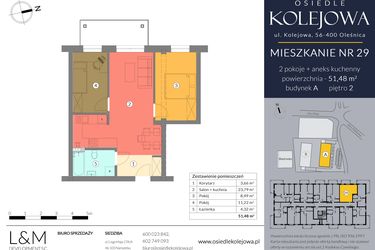 Rzut - Mieszkanie na sprzedaż 3 pokoje o powierzchni 51,48 m² - numer A.29 w Osiedle Kolejowa