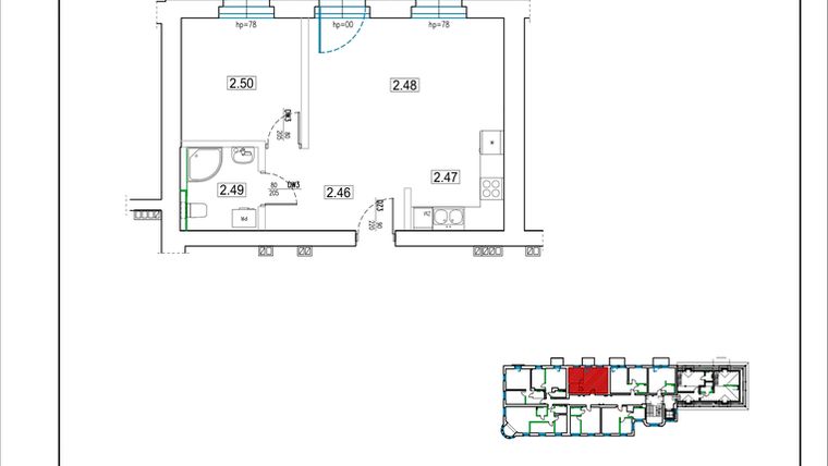 Rzut - Mieszkanie na sprzedaż 2 pokoje o powierzchni 42,57 m² - numer 15 w Kamienica 62