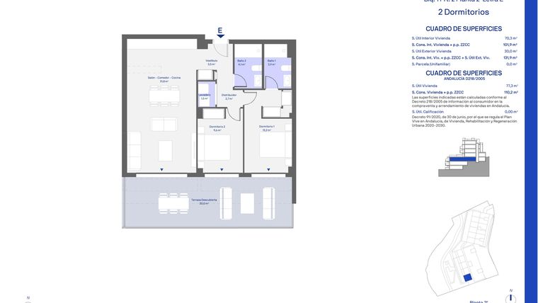Rzut - Mieszkanie na sprzedaż 2 pokoje o powierzchni 102 m² - numer 122E w Aire
