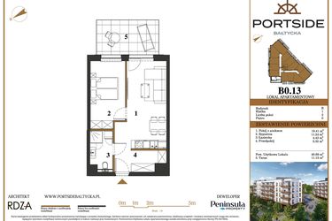 Rzut - Mieszkanie na sprzedaż 2 pokoje o powierzchni 40,69 m² - numer B0.13 w Portside Bałtycka