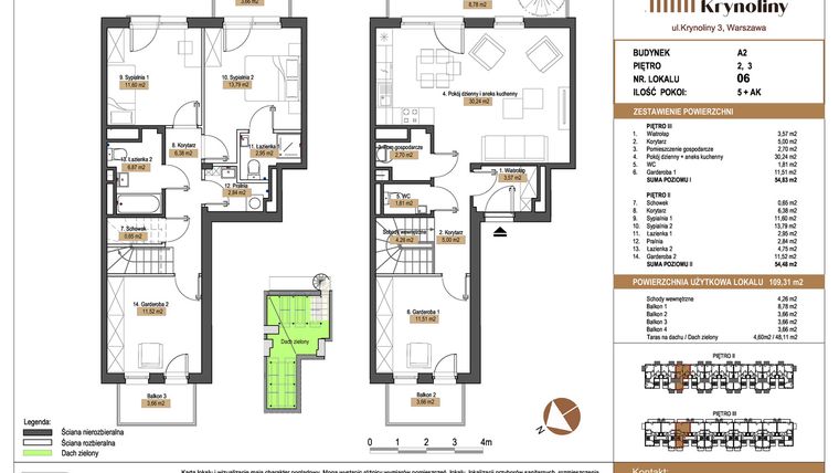 Rzut - Mieszkanie na sprzedaż 5 pokoi o powierzchni 109,31 m² - numer 06.A2 w Apartamenty Krynoliny