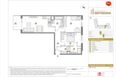 Rzut - Mieszkanie na sprzedaż 3 pokoje o powierzchni 67,87 m² - numer A14 w Apartamenty Beethovena