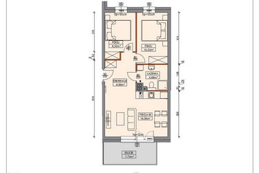 Rzut - Mieszkanie na sprzedaż 3 pokoje o powierzchni 48,99 m² - numer B5.1.8.3A w Stegna Park II