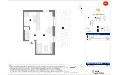 Rzut - Mieszkanie na sprzedaż 1 pokój o powierzchni 33,22 m² - numer B70 w Apartamenty Park Matecznego Etap 1