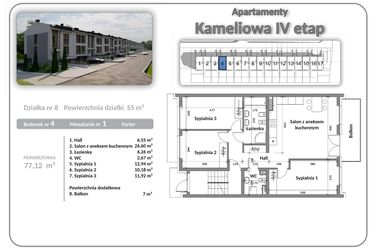 Rzut - Mieszkanie na sprzedaż 4 pokoje o powierzchni 77,12 m² - numer B04A01 w Apartamenty Kameliowa IV