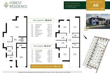 Rzut - Dom na sprzedaż 6 pokoi o powierzchni 193,73 m² - numer A.6 w Forest Residence II