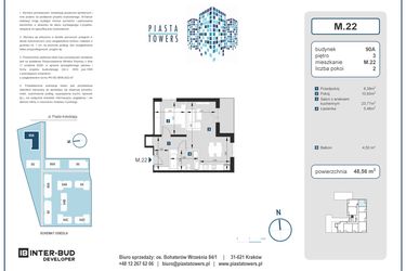 Rzut - Mieszkanie na sprzedaż 2 pokoje o powierzchni 48,56 m² - numer 22 w Piasta Towers bud. 90A