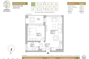 Rzut - Mieszkanie na sprzedaż 2 pokoje o powierzchni 49,73 m² - numer M4 w Ogrody Reymonta