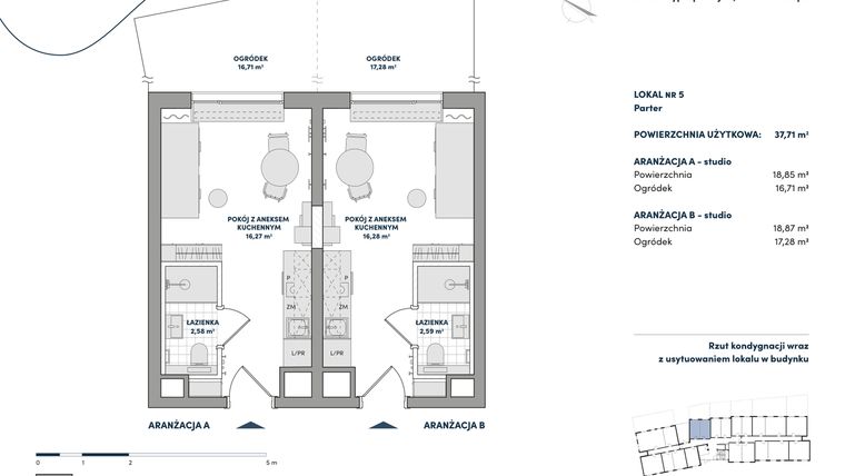 Rzut - Mieszkanie na sprzedaż 2 pokoje o powierzchni 37,72 m² - numer 5 w AtHome - Apartamenty inwestycyjne