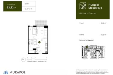 Rzut - Mieszkanie na sprzedaż 1 pokój o powierzchni 32,22 m² - numer 3.B.0.08 w Murapol Stoczniova