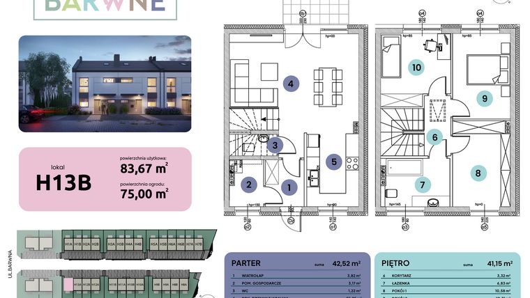 Rzut - Mieszkanie na sprzedaż 4 pokoje o powierzchni 83,67 m² - numer H13B w Osiedle Barwne I