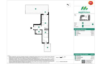 Rzut - Mieszkanie na sprzedaż 2 pokoje o powierzchni 44,45 m² - numer 192 w Osiedle Międzyleska - etap II