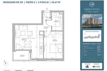 Rzut - Mieszkanie na sprzedaż 2 pokoje o powierzchni 40,67 m² - numer 129 w Dąbska Pools