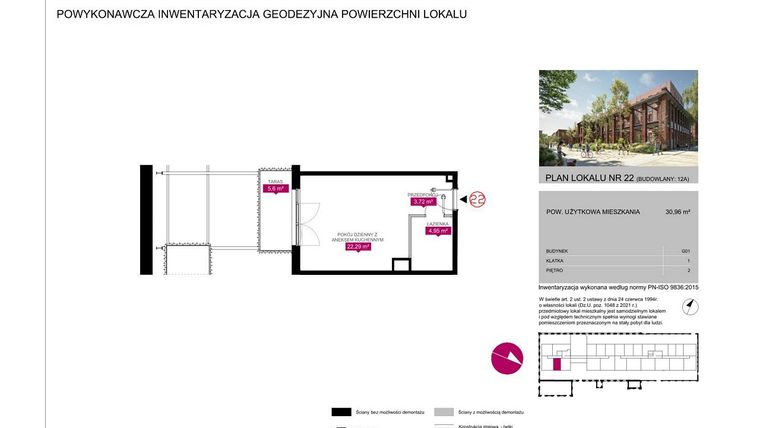 Rzut - Mieszkanie na sprzedaż 1 pokój o powierzchni 30,96 m² - numer 12A w Fuzja Mieszkania Loftowe