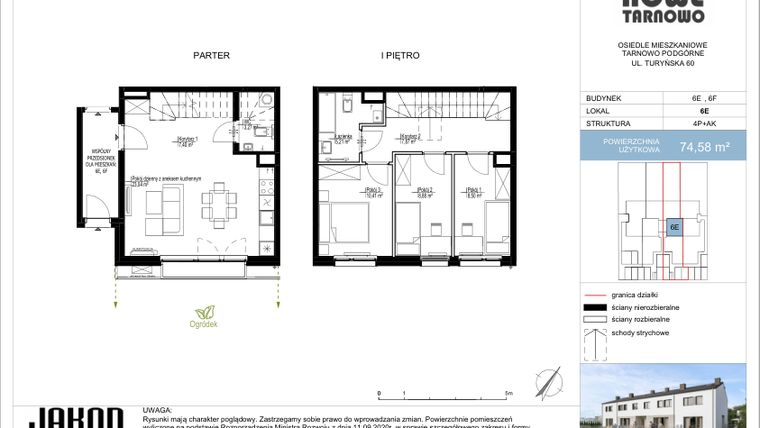 Rzut - Mieszkanie na sprzedaż 4 pokoje o powierzchni 74,58 m² - numer 6E w Nowe Tarnowo zabudowa szeregowa